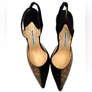 Manolo Blahnik Sz 38 1/2Snakeskin Brown Pointed Stiletto Slingback Heel Pumps